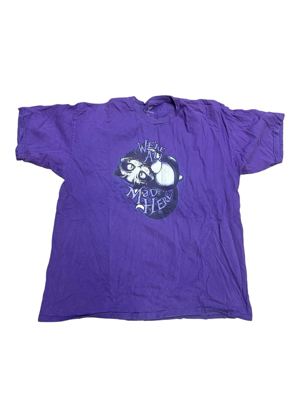 TeeFury Alice We're All Mad Here Cheshire Cat T Shirt Purple Size XL